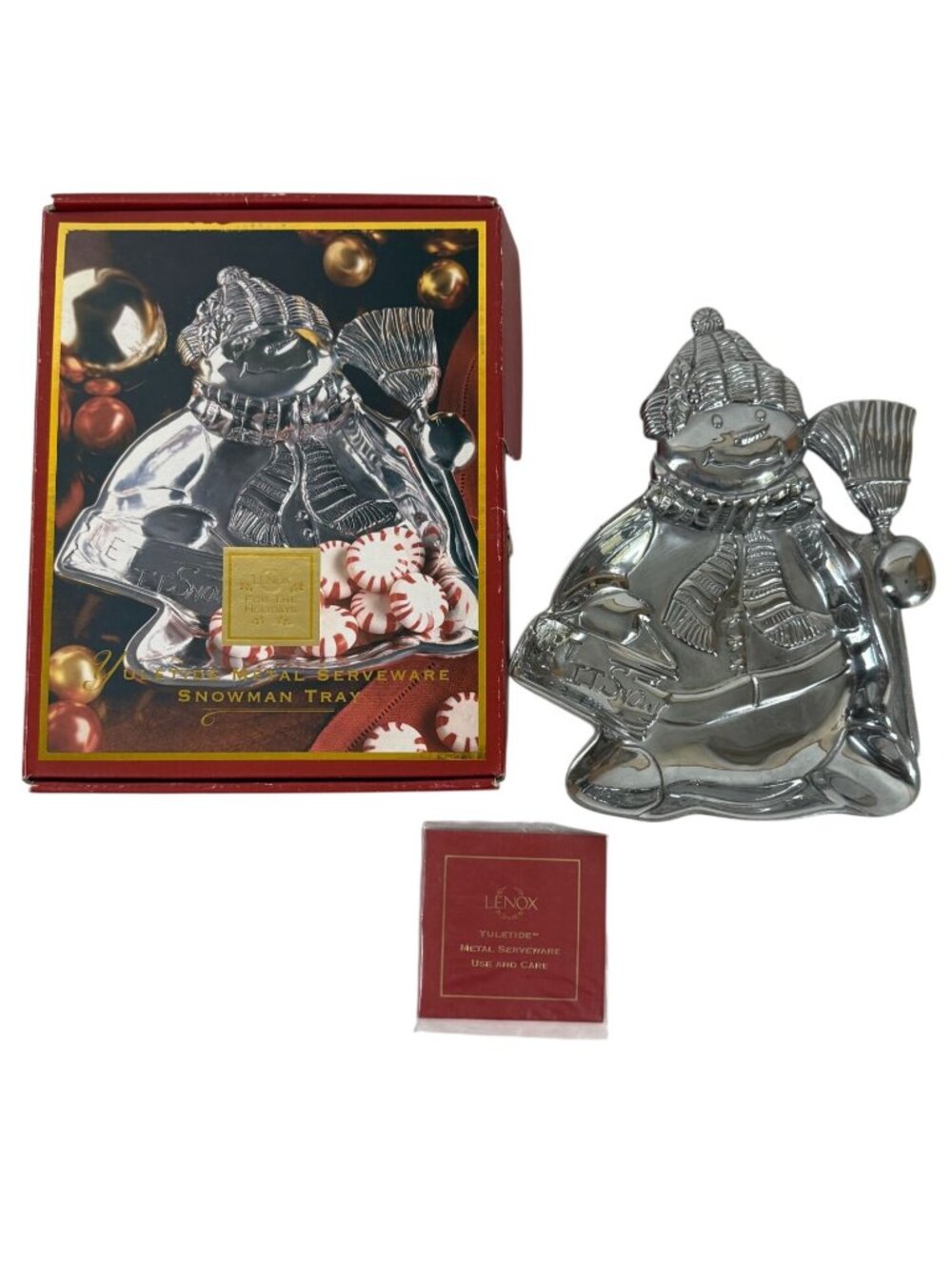 Lenox Yuletide Snowman Metal Serveware Tray With Box Christmas Holiday Winter
